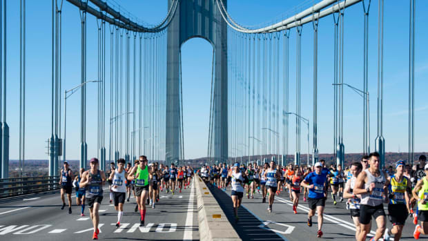 More than 50,000 runners at the start of the New York City Marathon on the Verrazzano-Narrows Bridge.